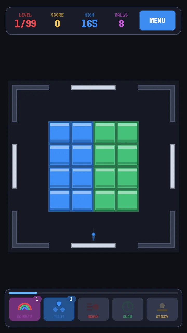 Paddle Ball gameplay with the paddle ring around a block of colored bricks