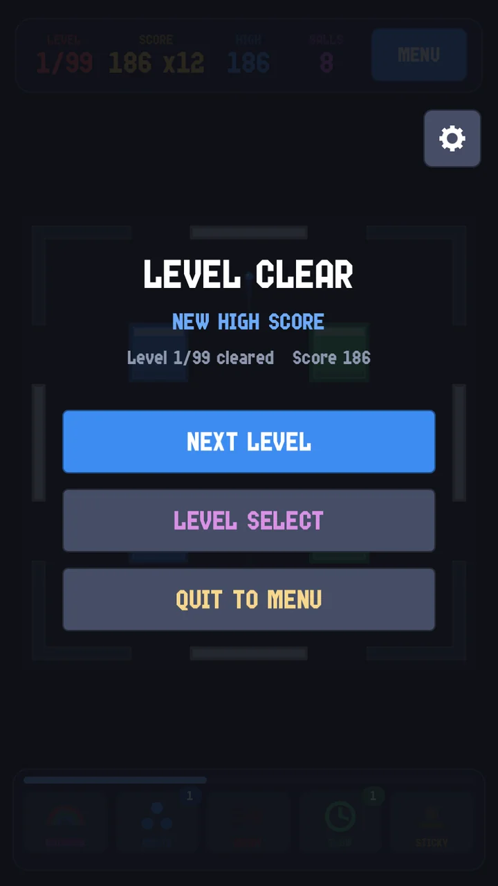 The level clear screen showing a new high score